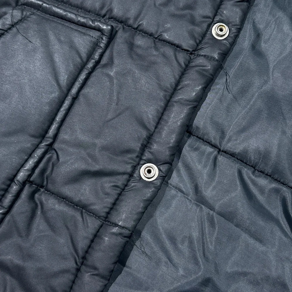 Vintage 70s Jeep Logo Nylon Puffer Black Snap Button Vest Jacket Mens Large - Picture 6 of 16